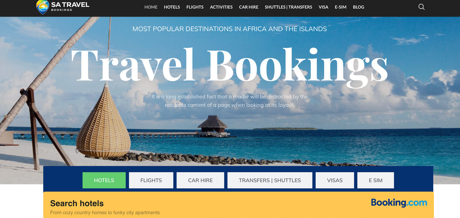 travel bookings home page